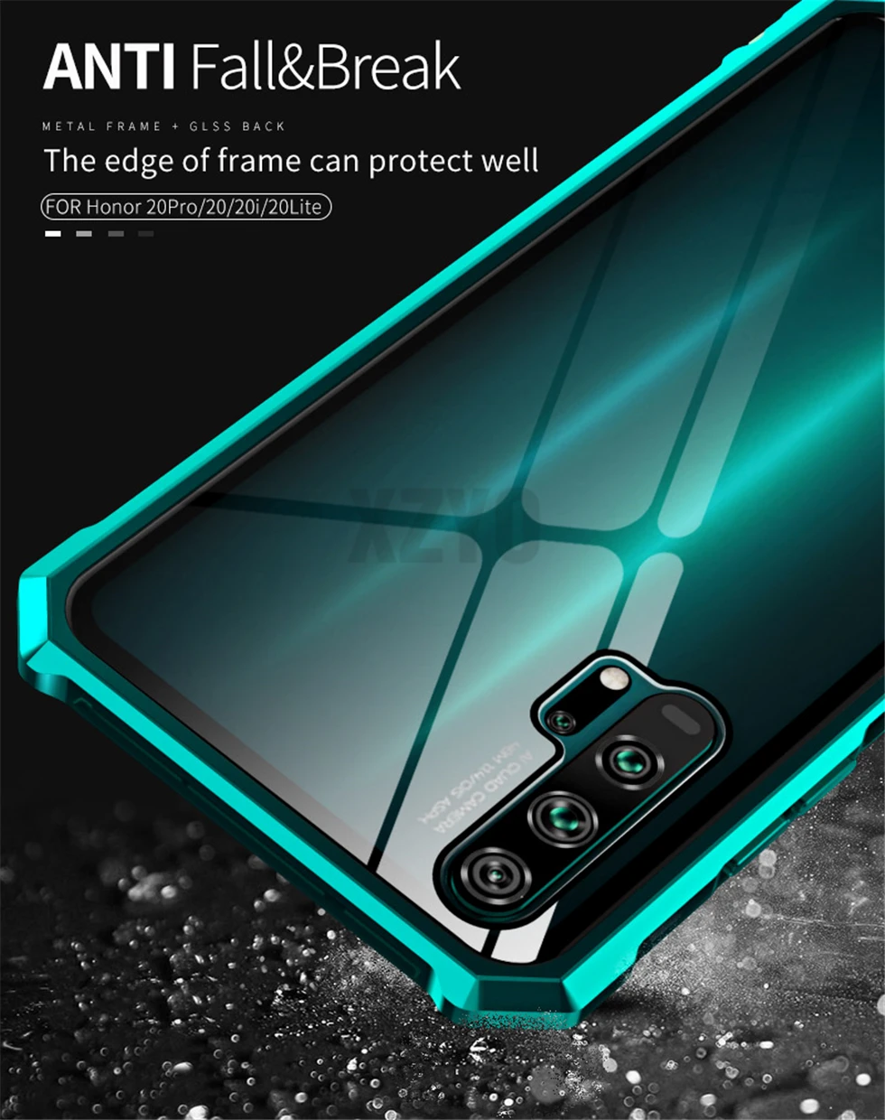 Роскошный противоударный защитный чехол для huawei Honor 20 Lite Pro 20i Honor20, металлический бампер и Задняя стеклянная крышка для телефона Honor 20 Lite, чехол