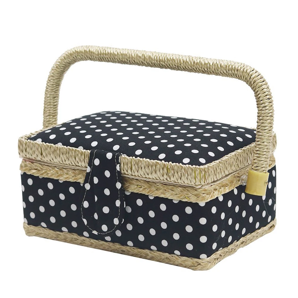 

Small Mini Sewing Box with Sewing Kit Accessories Fabric Covered Crafts Multifunction Storage Box 19*13*10cm