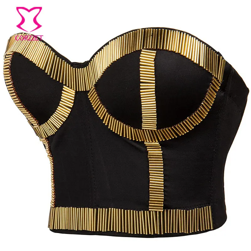 Punk Rock Tube Beads Studded Push Up Bra Bustier Crop Top Sexy Bras For Women Bralette Burlesque Club Party Dancewear Brassiere | Женская