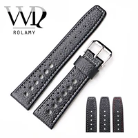 20 22mm real calf leather handmade black with white red stitches wrist watch band strap belt for dayjust omega iwc tag