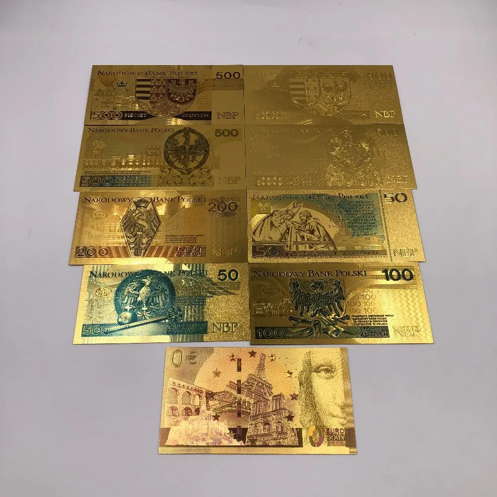 9 шт./лот золотые банкноты Польша банкнот Набор 50 100 200 500 злотых Польша банкнота из фольги лучшие подарки из чистого золота "COA" для сбора
