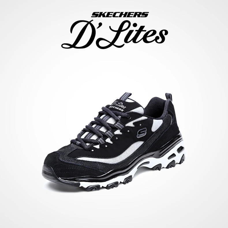 Skechers/Женская обувь D'lites; нескользящая подошва; дышащая обувь на шнуровке; Женская Удобная обувь для бега; 11929-BKW