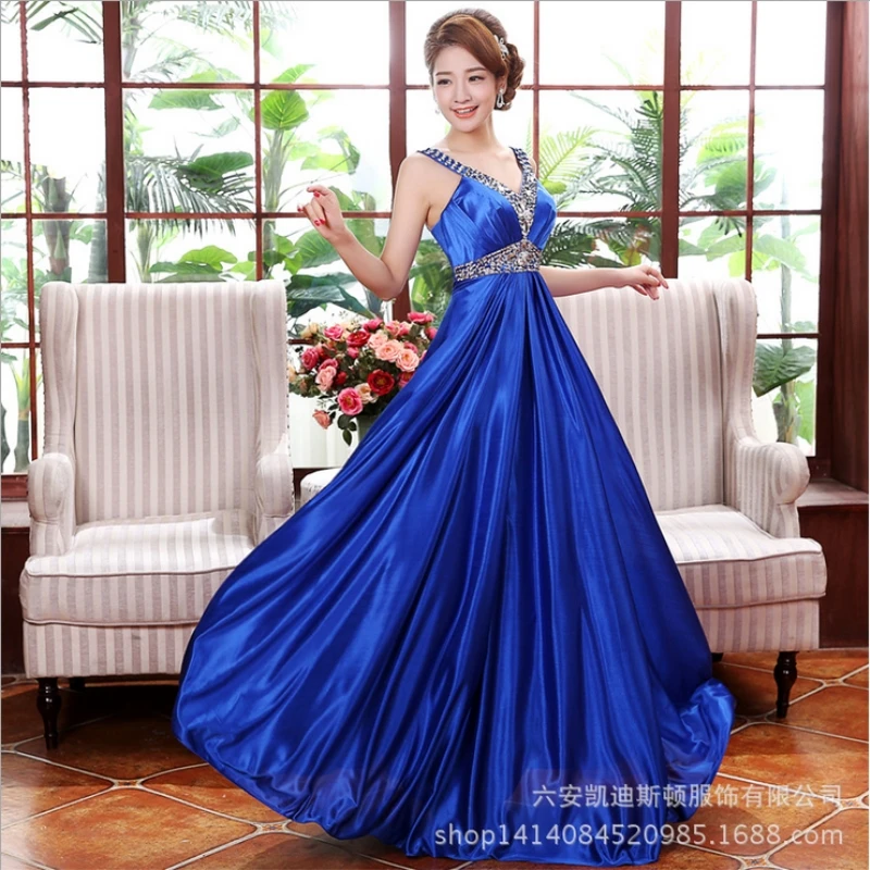 Diamonds Satin V-Neck 2018 new Women's elegant long gown party proms for gratuating date ceremony gala evenings dresses up 074 | Женская