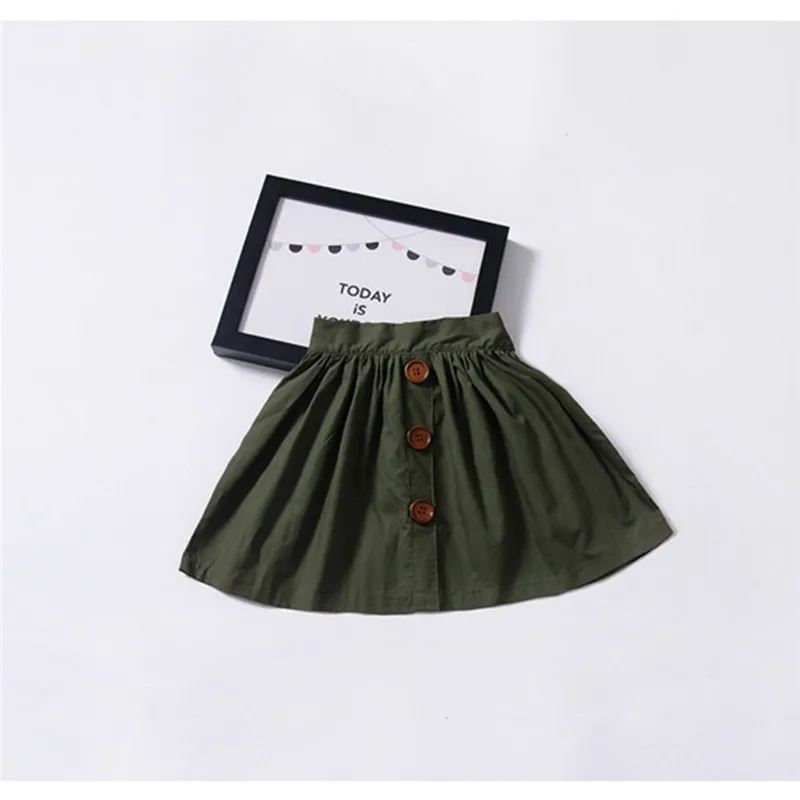 Army Green Новые хлопковые юбки для маленьких девочек, летние однобортные пуговицы для юбки, стильная повседневная простая детская юбка - Цвет: Army Green