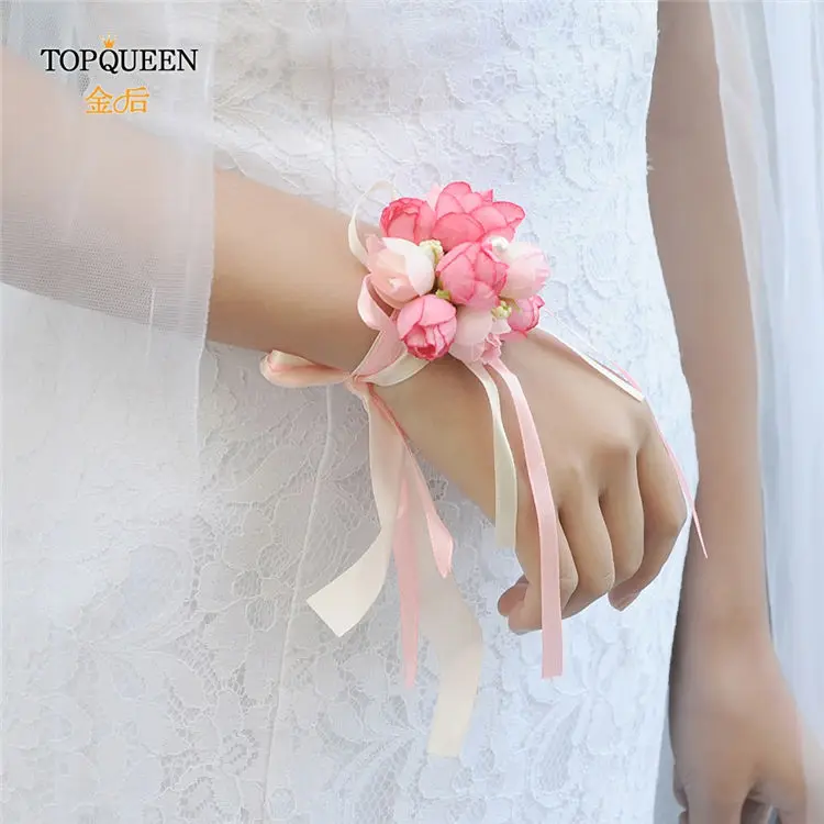 TOPQUEEN F18 розовый цветок Свадебный букет Розовый Свадебный букет китайские свадебные аксессуары Румяна розовые цветы цветок - Цвет: Wrist flower