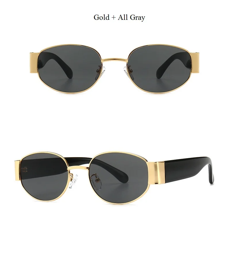 Gold All Gray Стимпанк Солнцезащитные очки панк металлические солнцезащитные очки мужские европейские и американские винтажные трендовые овальные очки женские красные зеленые фиолетовые - Цвет линз: Gold All Gray