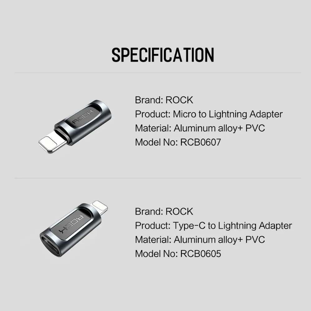 Адаптер Rock для usb c к lightning зарядный кабель конвертер iPhone xs max xr x 8 7 6 6s plus 5 штекер