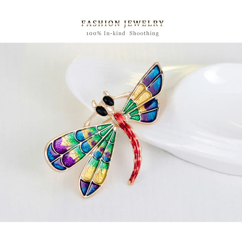 Женская Брошь в виде стрекозы Золотая брошь с синей эмалью 1 шт.|brooches for women|gold