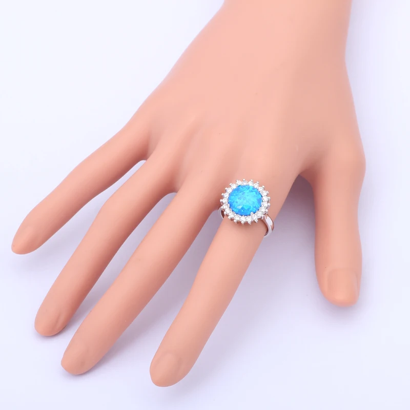 Серебро Штамп кольца для женщин Круглый Голубой Огненный Опал Оптовая и