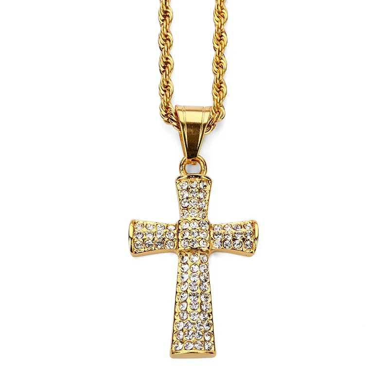 Мода Хип-хоп мужские крест ожерелье шипованных горный хрусталь Bling ювелирные