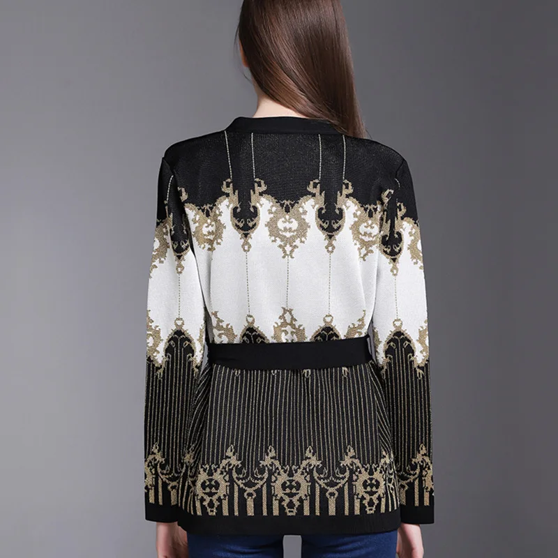 2018 Winter Runway Vintage Designer Chic Knitting Sweater Women Jacket Striped Gold Thread Lady Wool Party Cardigan Coat Clothes |