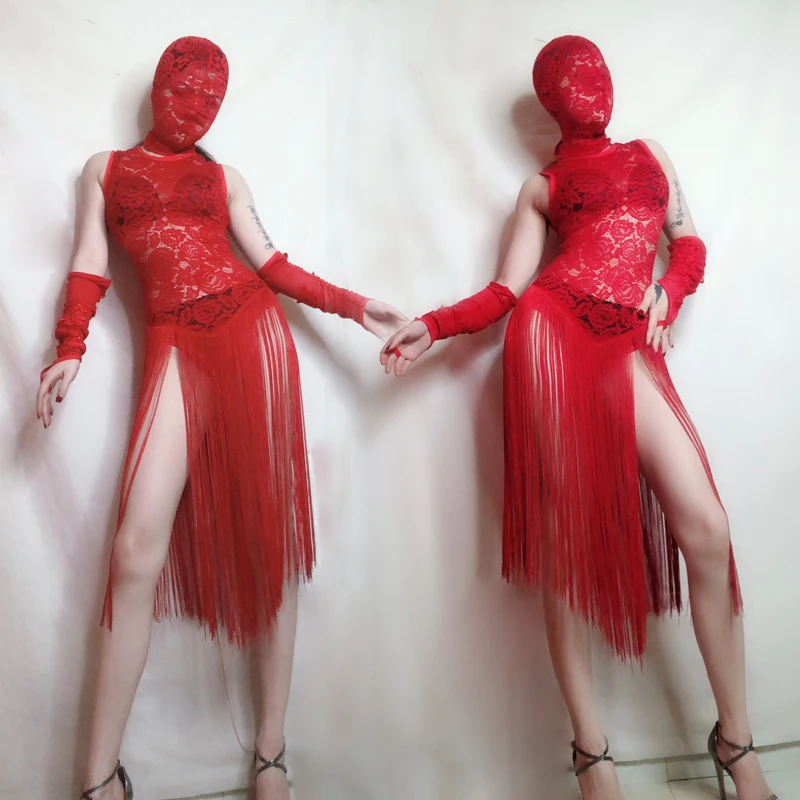 Women New Sexy Red Lace See Through Dress Outfit Nightclub Party Bodysuit Pole Dance Costume Festival Teams Performance Wear |