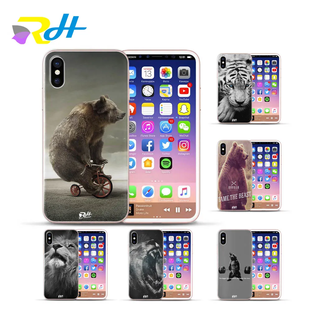 Милый чехол для телефона с изображением медведя Льва тигра кота iPhone 5 5S se 6 s 7 Plus 8 X