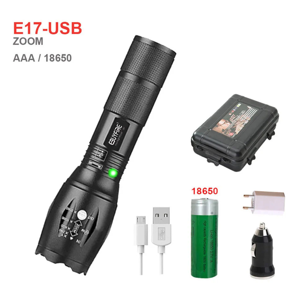 Ebuyfire Mi-E17 светодиодный фонарик 18650 Факел Водонепроницаемый 3x AAA свет xm-l T6 3800LM Батарея - Испускаемый цвет: USBE17XBOX