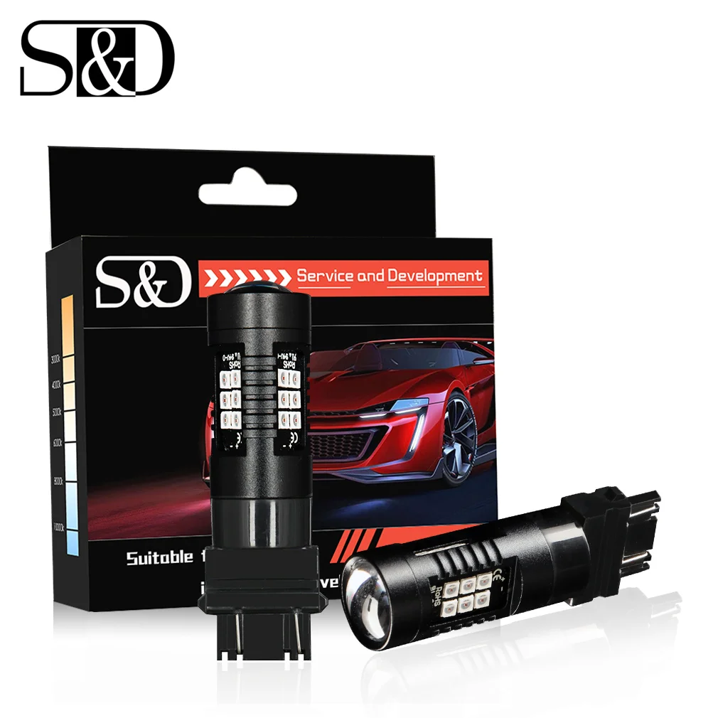 

2pcs T20 3156 3157 LED Bulb P27W P27 7w LED Lamp 1200Lm White Red Amber Car Brake 12V 21SMD 3030