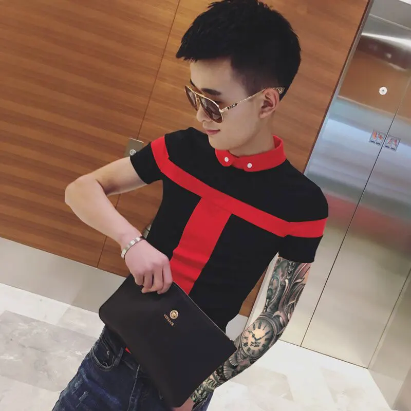 

mens polos 2018 summer new social spirit red shirt color Slim polo homme polo shirt men slim