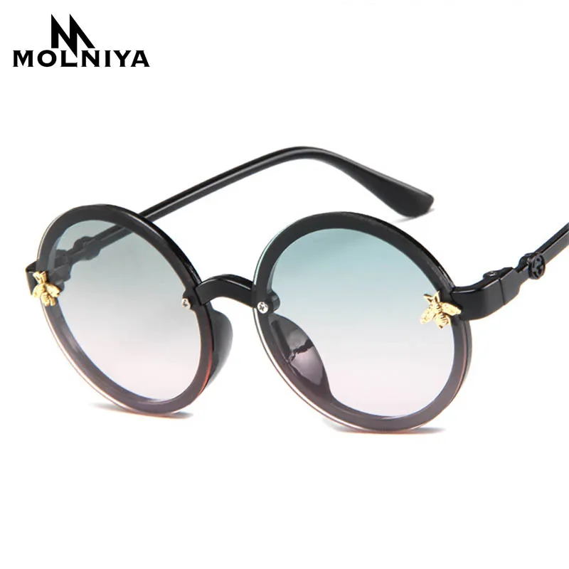 

MOLNIYA Fashion Boy Round Sunglasses Classic Girl Cartoon Little Bee Big Frame Sun Glasses Children Eyewear UV400