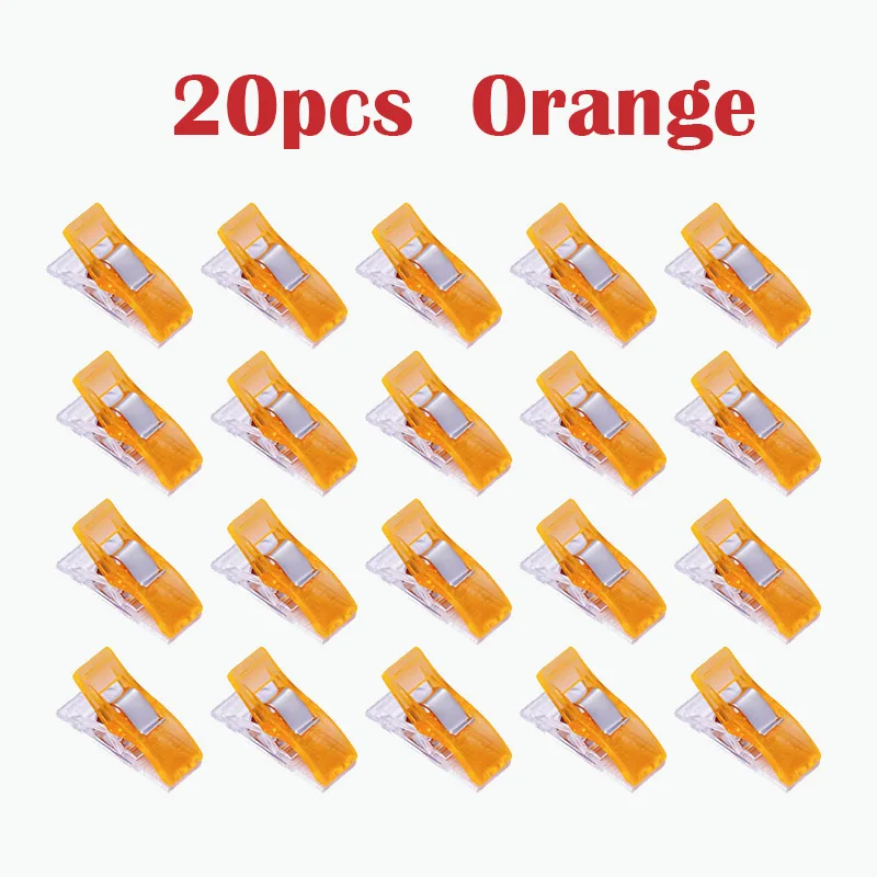 20pcs Orange LMDZ 20 шт. пластиковые зажимы для шитья, для шитья, крафта, вязания крючком, безопасные зажимы разных цветов, скрепки для бумаги - Цвет: 20pcs Orange