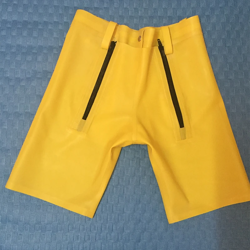 0 4 мм толщина желтая латексная Мужская Codpiece короткие штаны сексуальные латексные