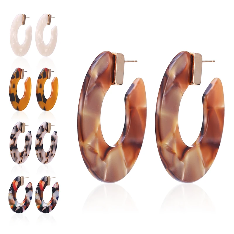 

HOCOLE Fashion Tortoise Color Leopard Print Acrylic Earring Acetic Acid Sheet Geometric Statement Drop Dangle Earrings For Women