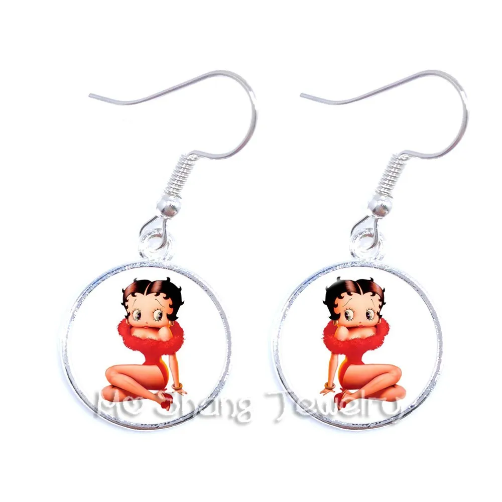 Новинка года. Серьги Betty Boop в стиле Харадзюку. Милые висячие серьги с мультяшным рисунком. Ювелирные изделия из стекла. Серьги-кабошон. Модные ювелирные изделия. Подарки