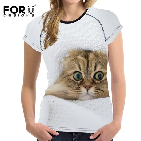 FORUDESIGNS/женская летняя футболка с 3D принтом галактики кота, эластичные женские топы, модные футболки для девочек, женские футболки, брендовая одежда - Цвет: H1618BV