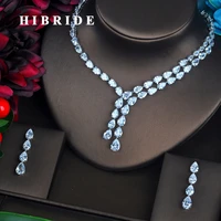hibride brilliant clear water drop full cubic zirconia jewelry sets for women bride necklace set wedding accessories giftsn 424