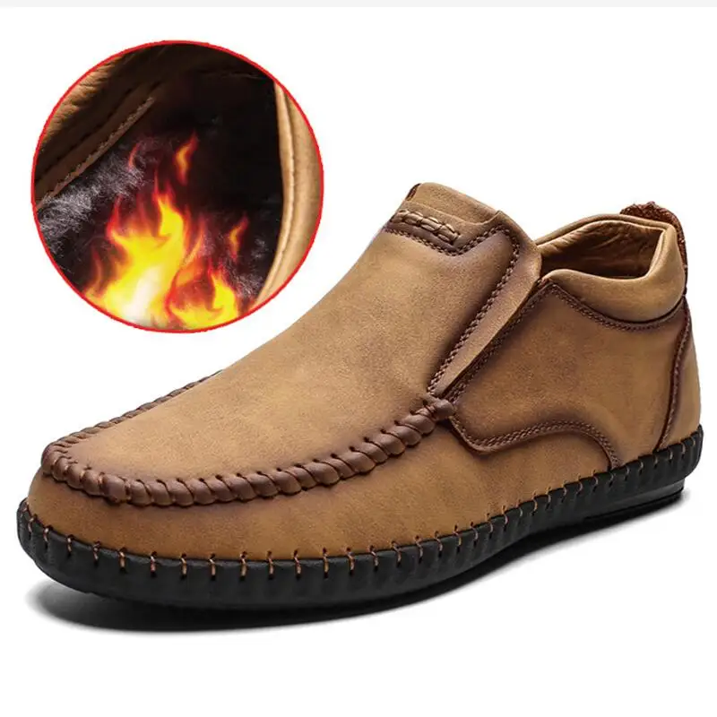 Vancat New Fashion Men Boots High Quality Split Leather Ankle Warm Fur Plush Snow Men's Winter Shoes Plus size 38-48 | Обувь