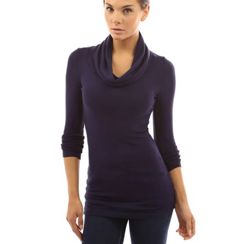 Camisas Femininas 2016 Женщин С Длинным Рукавом Футболки с отложным воротником Твердые
