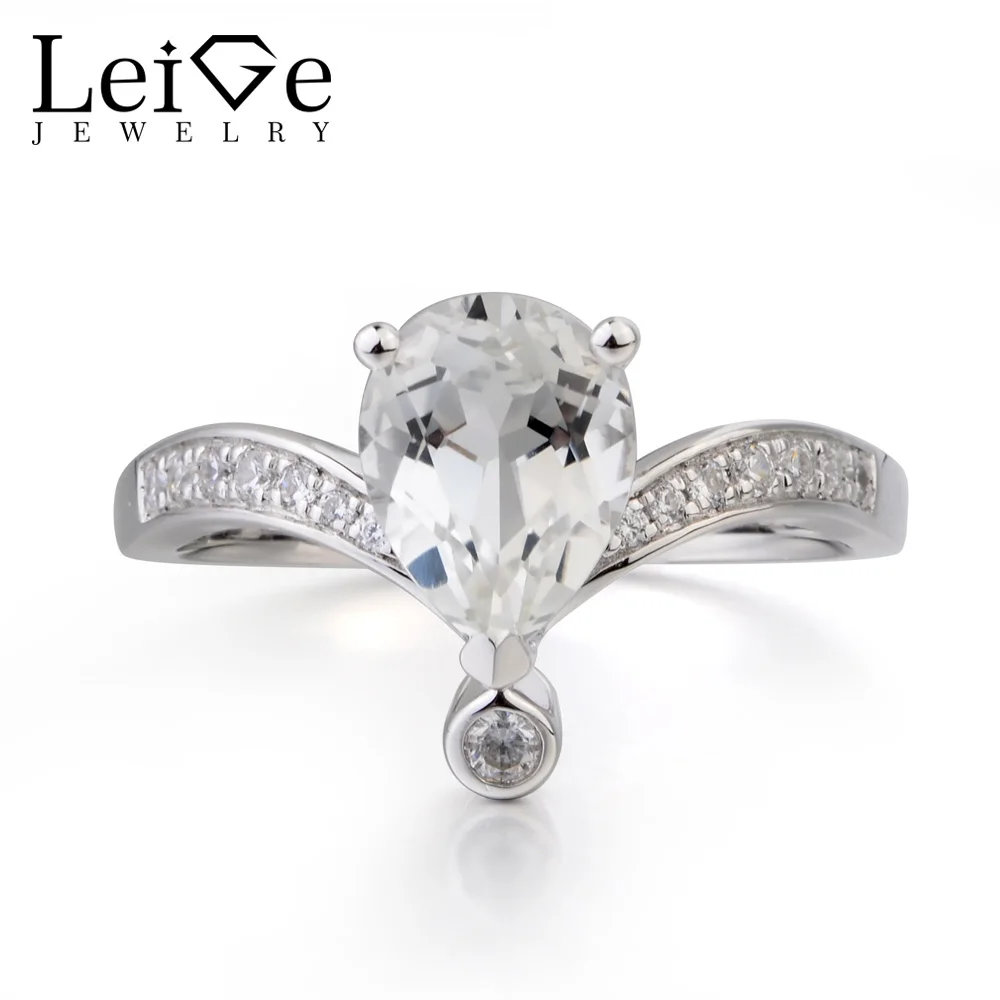 

Leige Jewelry Natural White Topaz Ring Wedding Ring November Birthstone Pear Cut Gemstone Solid 925 Sterling Silver Ring Gifts