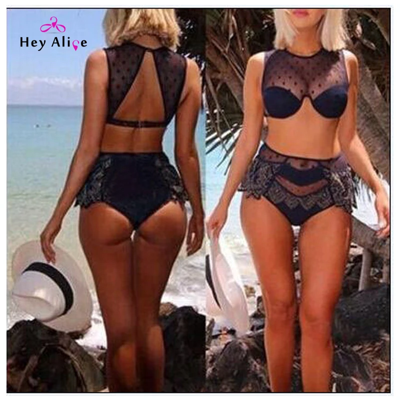 Heyelice Sexy Bikini 2016 New Lace Women Bathing Suit High Neck Hollow Swimwear Beach Swimsuit Waist Brazilian Biquini |