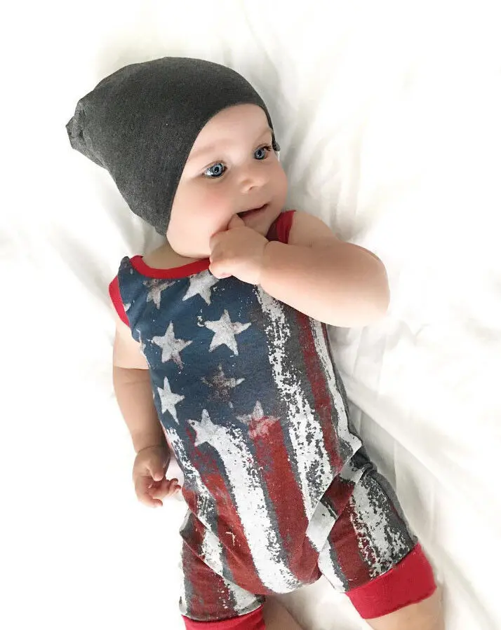 Летние комбинезоны для новорожденных мальчиков и девочек 4 июля полосатый