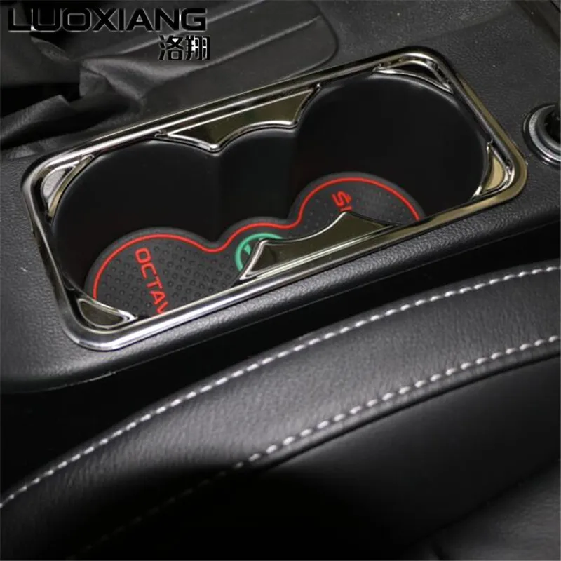 

For Octavia a7 a 7 2015 2016 2017Stainless Steel Car Interior Water Cup Holder Frame Decoration Cover Sticker Auto Accessories
