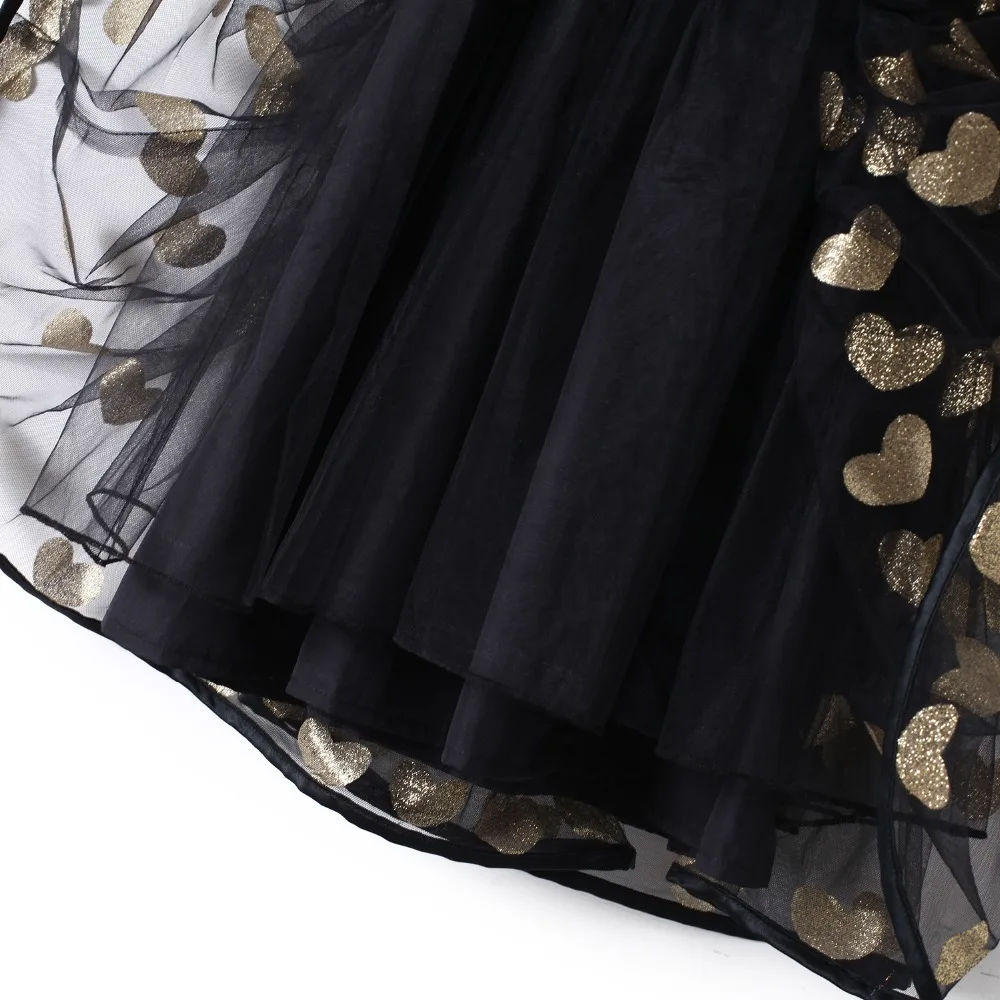 

Flofallzique 2018 Fashion Vest Sleeveless Girls Dress Black Round Tie With Heart Shaped Printed Sequin Bow Toddler Clothes