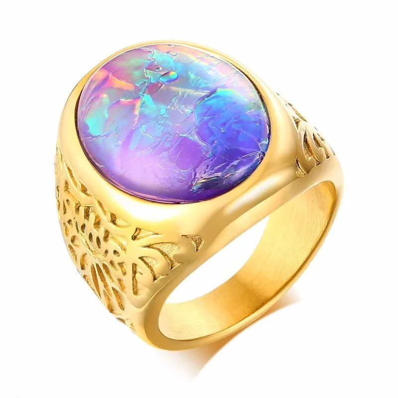 OPAL1 Мужские овальные кольца с опалом из золота и нержавеющей стали винтажные мужские ювелирные изделия - Цвет основного камня: OPAL1