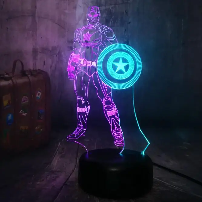 Marvel Legends первые Мстители Капитан Америка Щит 3D Оптическая иллюзия Ночной светильник светодиодный настольная лампа лучший подарок на день рождения игрушки - Испускаемый цвет: Mix Captain America1