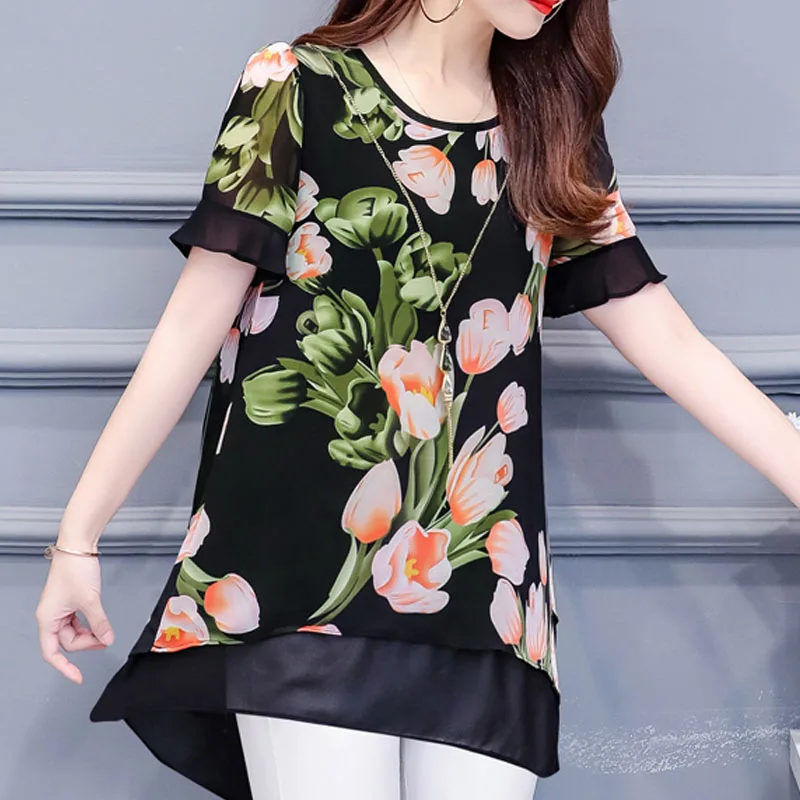 Модные женские топы и блузки рубашки 2019 женская шифоновая блузка с цветочным