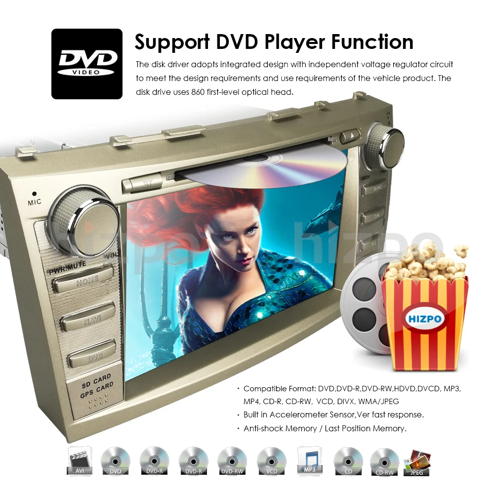 Подходит " Toyota Camry 2007-2011 gps навигация автомобильный Радио Стерео dvd-плеер+ задняя камера RDS BT iPod SWC сабвуфер выход CAM-IN игры