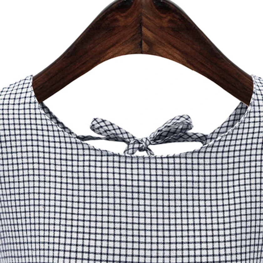 Сладкий лук плед назад блузки Для женщин Лето 2017 г. Модные женские Топы короткий