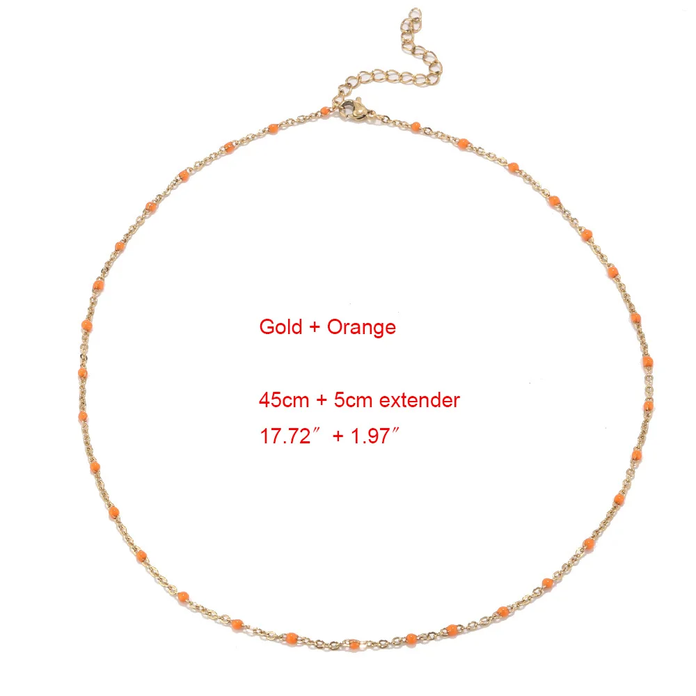 Gold Orange 1 шт. Нержавеющая сталь Золото/Серебро Изысканные милые цепи крошечные Колье чокер с бусинами спутниковый шарик ювелирные изделия подарок для женщин - Окраска металла: Gold Orange