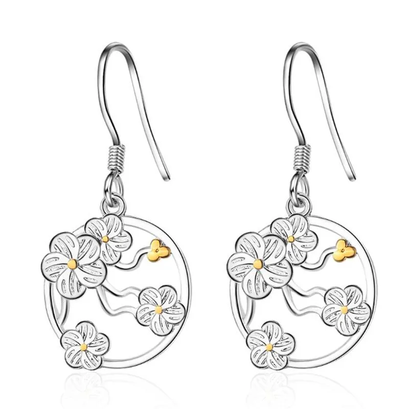 

Creative Forest Literary Silver Plated Jewelry Fashion Sweet Cherry Flower Exquisite Beautiful Dangle Earrings XZE265