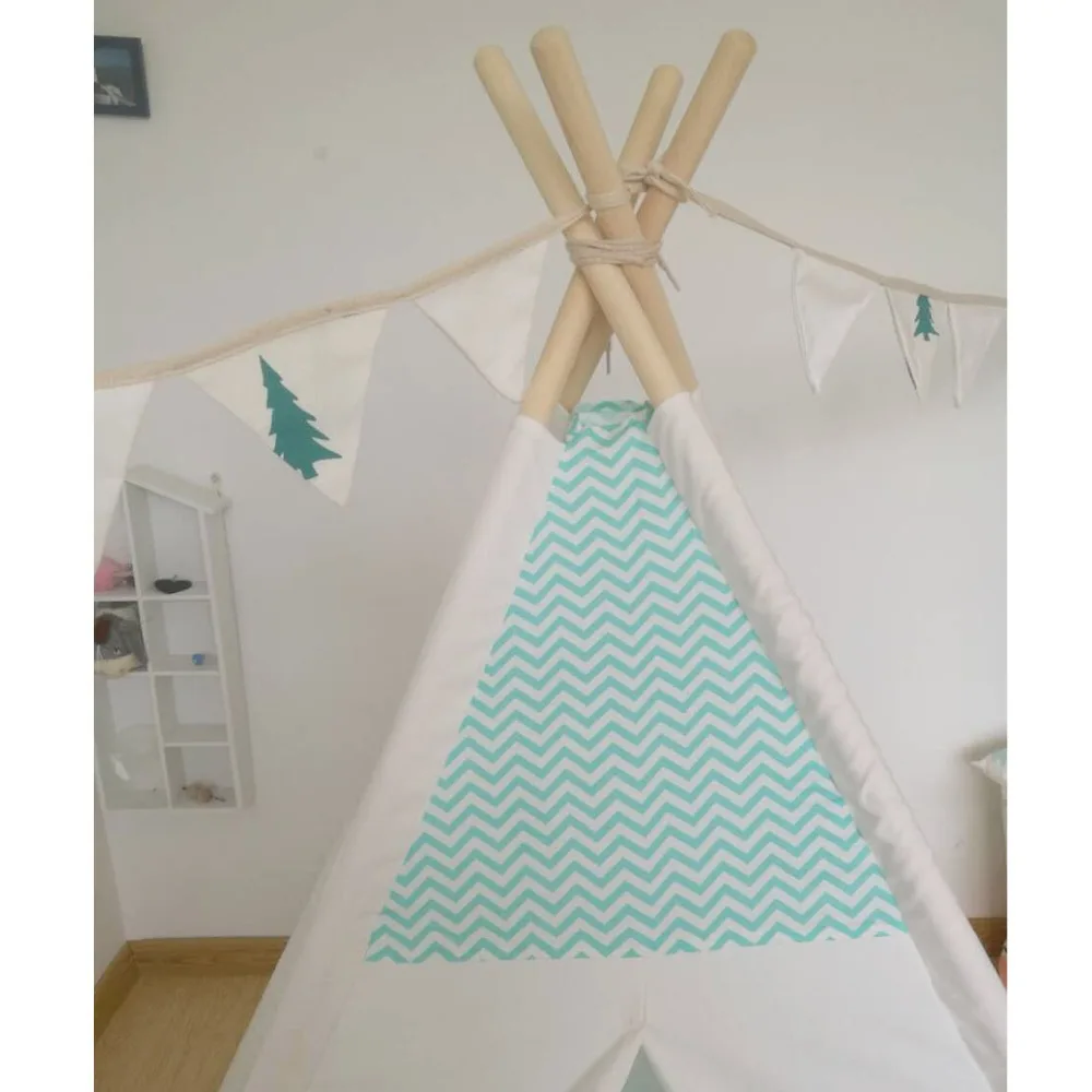 Детская игровая палатка с зеленой полосой типи вигвам для детей|kids teepee tents|teepee play