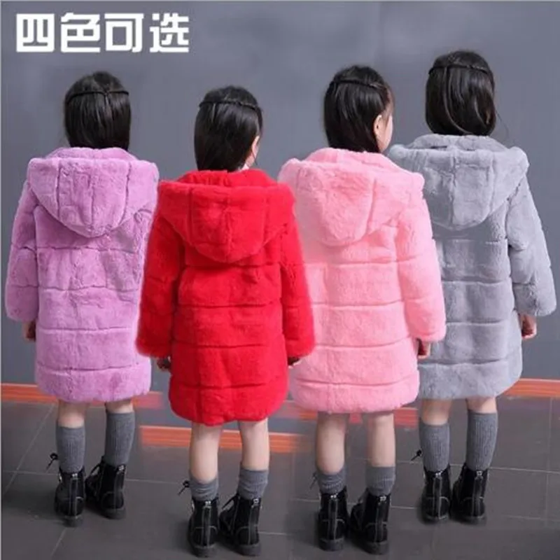 Меховые пальто из искусственного меха с кроличьим мехом для девочек коллекция 2018