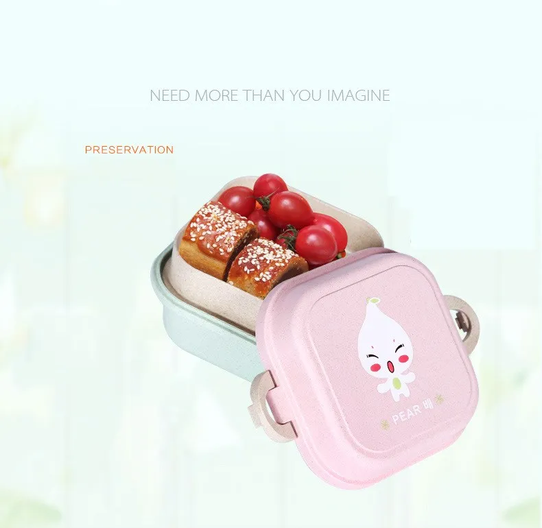 FEIGO милый рисунок пшеничной соломы Bento детский Ланч-бокс детский контейнер для закусок 2 отдел для еды портативный пищевой контейнер для микроволновой печи F526
