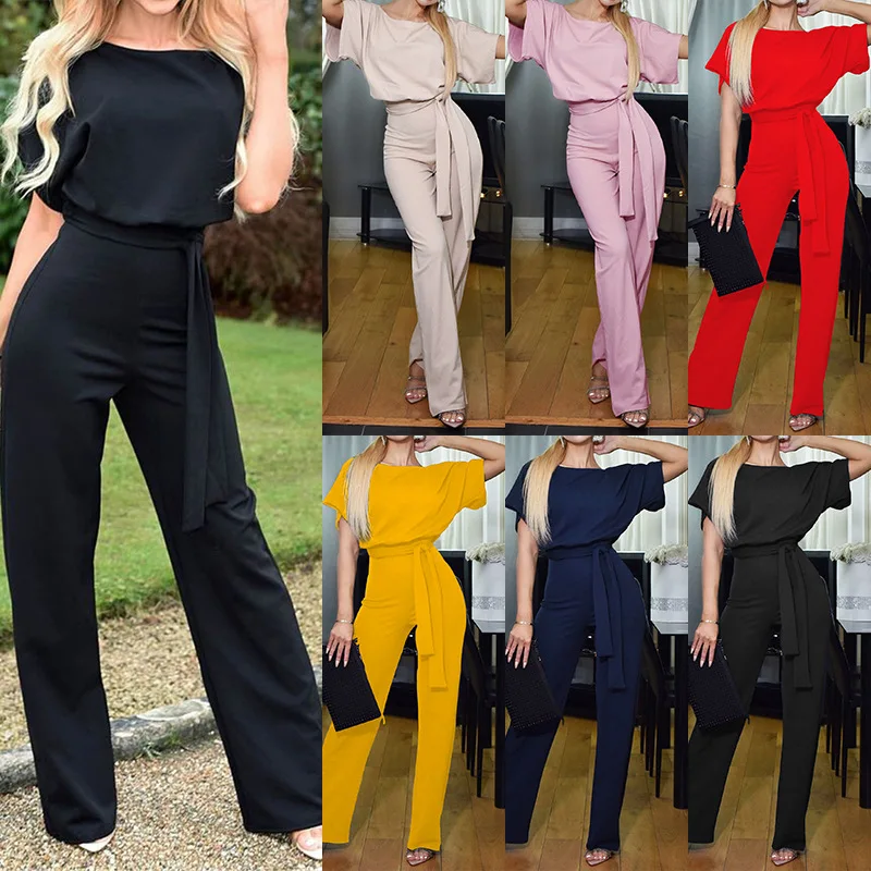 Женский комбинезон с круглым вырезом клубный коротким рукавом цельный для