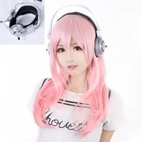 super sonico supersonico 60cm long pink ombre hair heat resistant cosplay costume wig toy headset