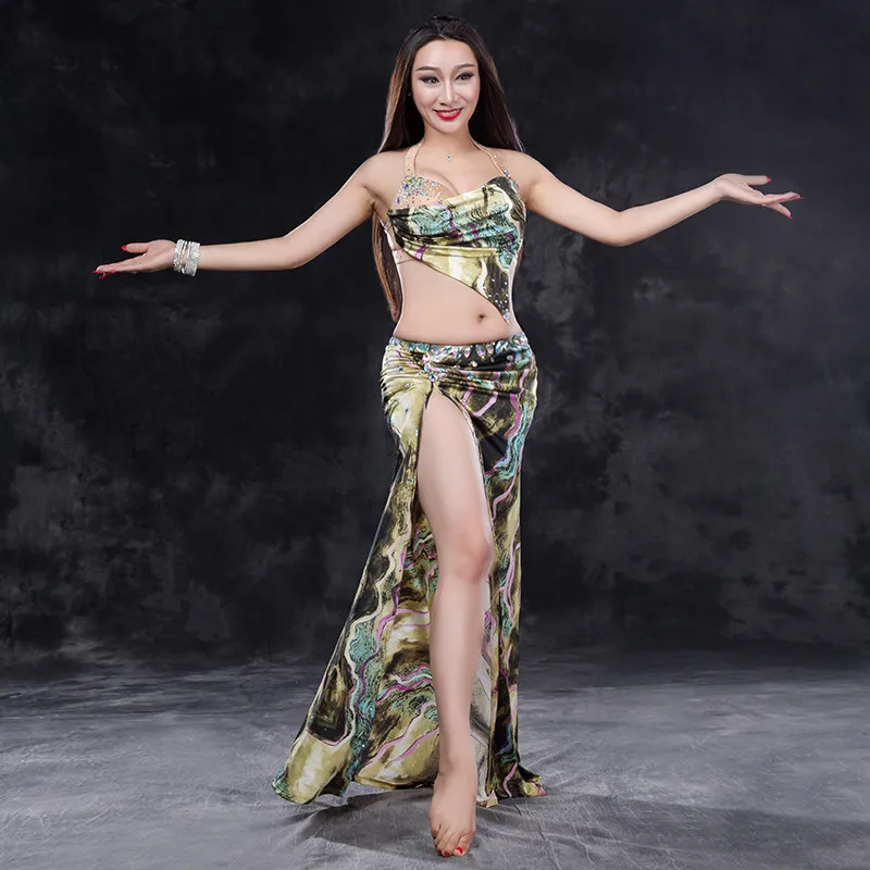 Костюм для танца живота с алмазной волнистой вышивкой бюстгальтером ремнем 875|dance