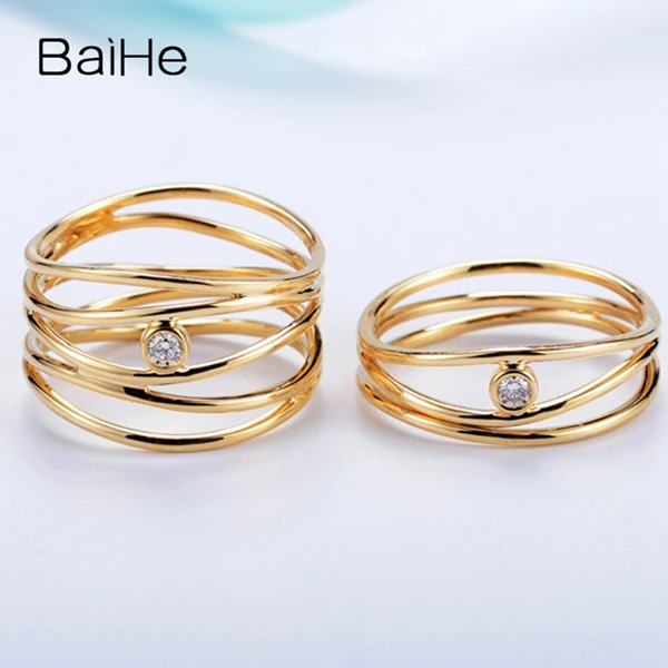 BAIHE Твердое 14 к желтое золото 0.05CT сертифицировано H/SI круглые натуральные бриллианты обручальные женские модные ювелирные изделия Подарочное кольцо