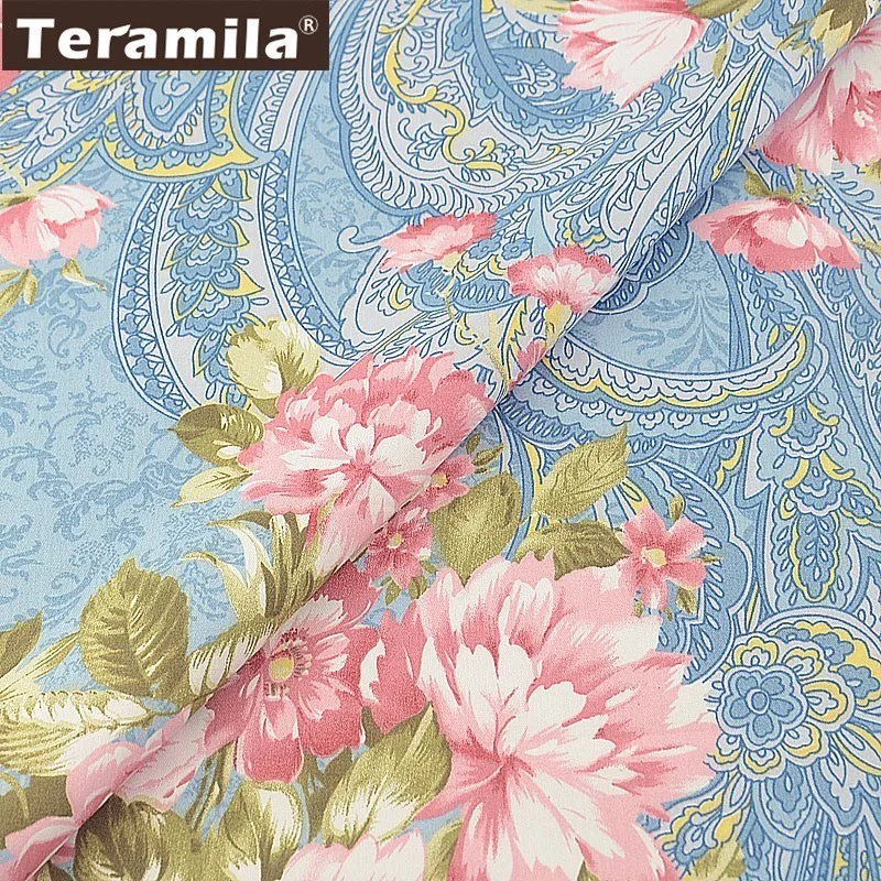 Teramila 100% хлопок шитье саржевая ткань цветы золотой метр сделай сам голубая для