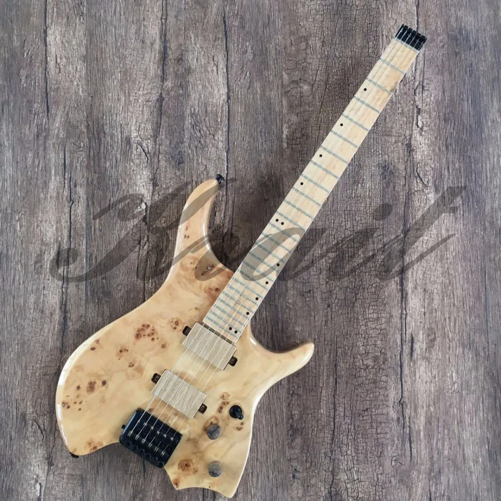 Безголовая электрогитара из ясеня, клена, шеи birdeye fret, 6 струн, безголовая гитара, burl, кленовый топ